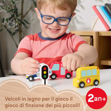 Pacchetto Di Veicoli in Legno Di Fisher-Price, Giocattoli A Spinta Per Il Gioco Di Finzione, 4 Pezzi in Legno; Per Bambini Piccoli - Imagen 2 de 6