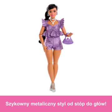 Barbie Deluxe Style Lalka modowa #8 Błyszczący fioletowy top i szorty Zabawka 4+ - Imagen 4 de 6
