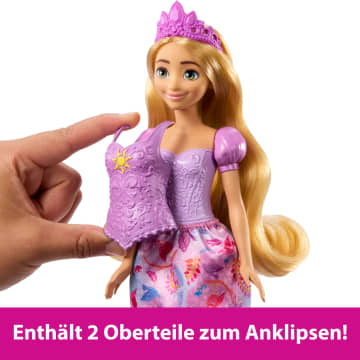 Disney Princess 2-In-1-Geschichten Rapunzel-Modepuppe Mit 2 Oberteilen Zum Anklipsen, 2 Röcken Und 9 Accessoires - Bild 3 von 6