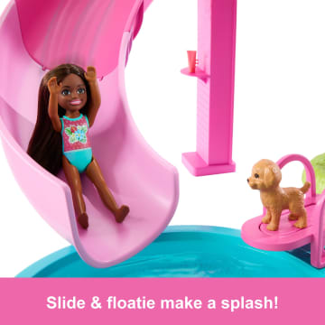 Barbie Dream Pool Playset With Slide & Bubbling Hot Tub, 20+ Accessories Including Pet, Floaties & More - Image 5 of 6