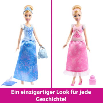 Disney Princess 2-In-1-Geschichten Cinderella-Modepuppe Mit 2 Oberteilen Zum Anklipsen, 2 Röcken Und 9 Accessoires - Bild 4 von 6