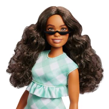 Barbie Fashionistas Lalka #240 Brązowe włosy i sukienka zielona kratka Zabawka 3+ - Image 3 of 6