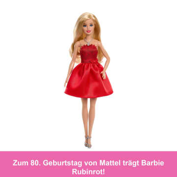 Rubinrote Barbie-Party-Modepuppe Zum 80. Jubiläum Von Mattel in Einem Roten Kleid Mit Zubehörteilen - Imagen 2 de 6