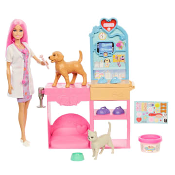 Conjunto Clínica Veterinaria De Barbie Con Muñeca De Pelo Rosa, Muebles De Consulta Veterinaria Y Más De 10 Accesorios - Image 1 of 6