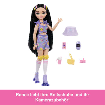 Dream Besties Barbie Renee“ Rollschuh-Modepuppe Mit 12 Zubehörteilen Zum Thema Video Und Essen - Imagen 2 de 6