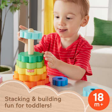 Fisher-Price Wooden Ring Stacker Toddler Fine Motor Toy, 10 Wood Pieces - Image 2 of 6