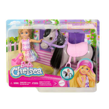 Barbie Chelsea Speelset Met Pop En Paard, Inclusief Helmaccessoire, Pop Maakt Kniebuigingen Om Pony Te 'Berijden' - Image 6 of 6