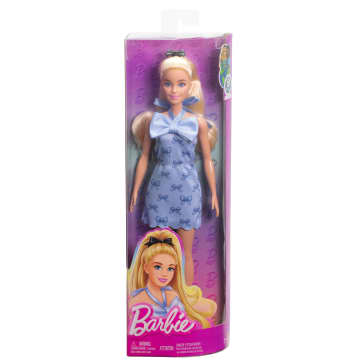 Barbie Fashionistas Doll #237 in Blue Bow Halter Dress, Blonde Ponytail With Bow Accessory - Imagen 6 de 6