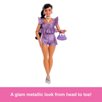 Barbie Deluxe Style Fashion Doll #8 in Metallic Purple Top And Sparkly Shorts With Accessories - Image 4 of 6