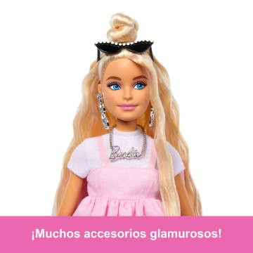 Muñeca Barbie Deluxe Style N. 3 Con Vestido Barbiecore En Rosa Pastel Con Lazo Extragrande Y Pelo Rubio - Bild 4 von 6
