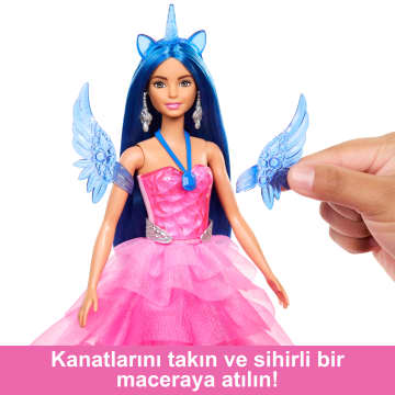 Barbie, 65. Yıla Özel, Mavi Saçlı, Pembe Elbiseli Bebek Ile Hayvan Dostu Kanatlı Tekboynuz - Image 3 of 6