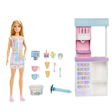 Conjunto De Juego De Heladería De Barbie Con Muñeca Rubia De 30,48Cm, Heladería, Función De Hacer Helados Y Piezas De Juego Realistas