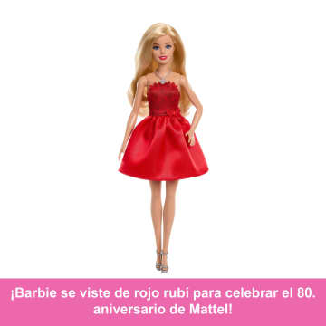 Muñeca De Moda De Celebración Barbie Mattel 80 Aniversario Con Vestido Rojo Rubí Y Accesorios - Image 2 of 6