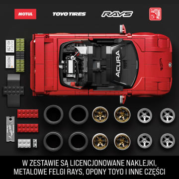 Mattel Brick Shop Klocki Hot Wheels Elite Series ’90 Acura NSX Samochód do zbudowania 876 elementów Zabawka Zestaw konstrukcyjny dla kolekcjonerów - Imagen 4 de 6
