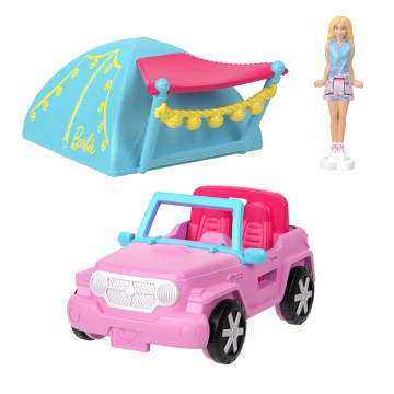 Barbie Mini Barbieland Set Met Pop En Voertuig, Pop (Bijna 4 Cm) En Suv Met Kleurverandering En Tentaccessoire - Image 4 of 5