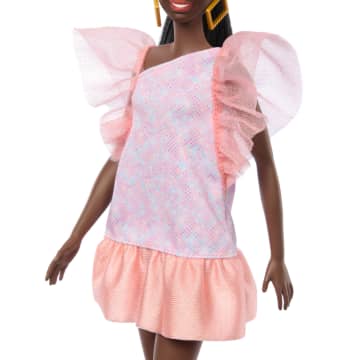 Barbie Fashionistas Doll #216 with Tall Body, Black Straight Hair & Peach Dress, 65th Anniversary - Image 5 of 6