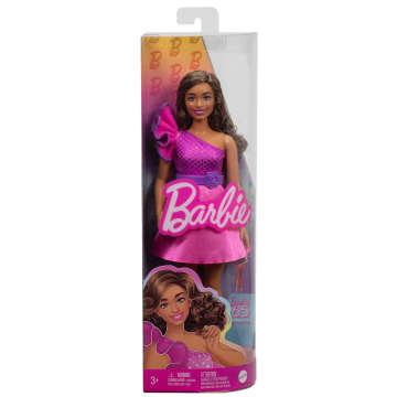 Barbie Fashionistas Puppe #225 Kurvig Mit Braunem Haar Und Glitzerndem Kleid In Pink, 65-Jähriges Jubiläum - Bild 6 von 6