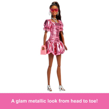 Barbie Deluxe Style Fashion Doll #6 in Metallic Coral Dress With Bubble Hem And Silvery Accessories - Bild 4 von 6