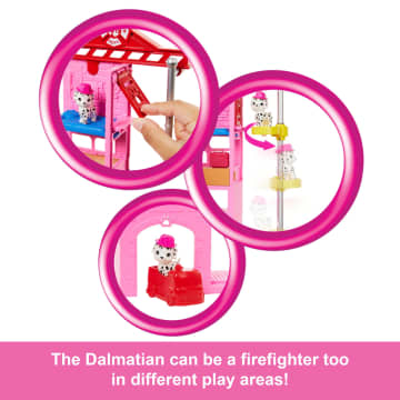 Barbie Firefighter Playset With Blonde Fashion Doll, Fire Station, 2 Pets & 10+ Accessories - Image 4 of 6