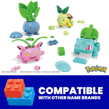 Mega Pokémon Grass-Type Trainer Team Building Toy Kit, 4 Action Figures (118 Pieces) For Kids - Image 3 of 6