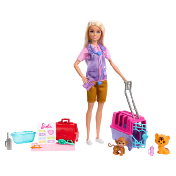 Barbie-Tierrettungsspielset Mit Blonder Puppe, 2 Tierfiguren Und Zubehör - Image 1 of 6