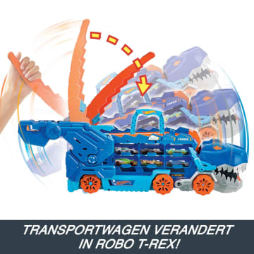 Hot Wheels City Ultieme Vrachtwagen, Transformeert in Een T-Rex Met Racebaan, Opbergplek Voor Meer Dan 20 Auto's - Image 4 of 6