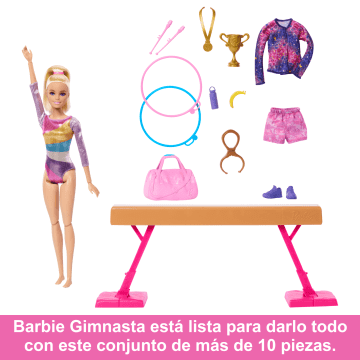 Conjunto De Juego Barbie Gimnasta Con Muñeca De Moda Rubia, Barra De Equilibrio, Más De 10 Accesorios Y Función De Volteretas - Imagen 2 de 6