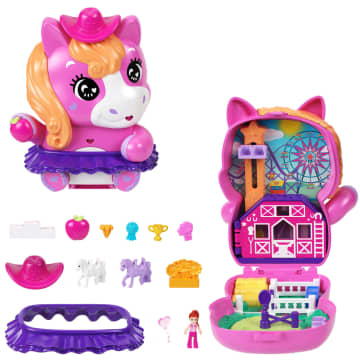 Polly Pocket Midilliyle Rodeo Heyecanı Mikro Oyun Seti, 1 Mikro Bebek Ve Evcil Atlar, Yiyecek Ve Stil Aksesuarlarının Yer Aldığı Seyahat Oyuncağı - Bild 1 von 6