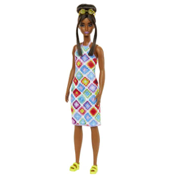 Barbie Fashionistas-Puppe Nr. 210 Mit Dutt Und Gehäkeltem Neckholderkleid - Imagen 7 de 7