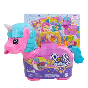 Polly Pocket Unicorn Partyland Playset With 2 Micro Dolls, Pets & 25+ Surprise Accessories, Birthday Celebration With Hot Air Balloon Ride - Image 6 of 6