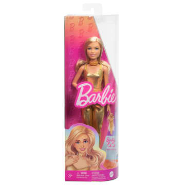 Barbie Fashionista Puppe Petite Körpergröße, Welliges Blondes Haar, Goldener Jumpsuit - Bild 6 von 6