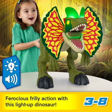 Imaginext Jurassic World Thrash Attack Dilophosaurus Dinosaur Toy With Lights & Sounds For Kids - Image 2 of 6