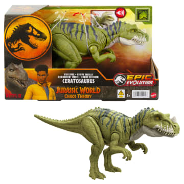 Jurassic World Ceratosauro Ruggito Selvaggio, Action Figure Dinosauro Con Attacco Con Morso E Suono - Image 1 of 6