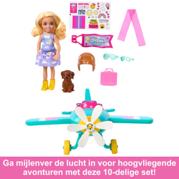 Barbie Chelsea Beroepenpop, Speelset Met Pop En Vliegtuig, 2-Persoons Vliegtuig Met Draaiende Propeller En 7 Accessoires - Image 4 of 6