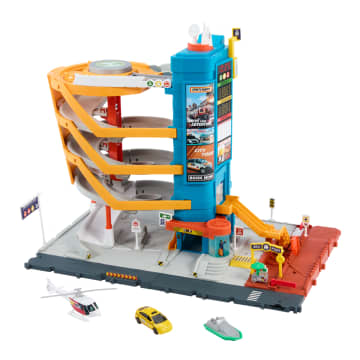 Centro De Transporte De Action Drivers De Matchbox Con Un Taxi, Un Barco Y Un Helicóptero A Escala 1:64, Además De Un Accesorio De Vendedor De Comida (3 Vehículos, 1 Accesorio) - Imagen 1 de 4