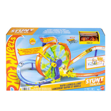 Hot Wheels Hızlı Fırlatma Ve Döngü Parkuru Oyun Seti Ve 1:64 Ölçekli Metal Oyuncak Araba, Çarpışma Temalı Pist Seti - Image 1 of 6