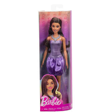 Barbie Fashionistas-Puppe Nr. 234 in Einem Violetten Paillettenkleid Mit Silberschmuck, Braune Haare - Imagen 6 de 6