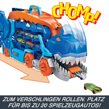 Der Hot Wheels City Ultimative Transporter Verwandelt Sich In Einen T-Rex Mit Rennstrecke, Aufbewahrung Von Mehr Als 20 Autos - Bild 3 von 9