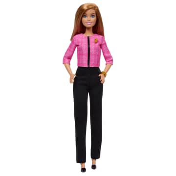 Barbie Futura Líder Con Pelo Rubio, Lleva Un Conjunto Con 2 Pulseras Doradas Y Pin, Incluye Pegatina - Imagen 1 de 4