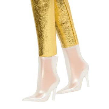 Barbie Fashionista Puppe Petite Körpergröße, Welliges Blondes Haar, Goldener Jumpsuit - Bild 4 von 6