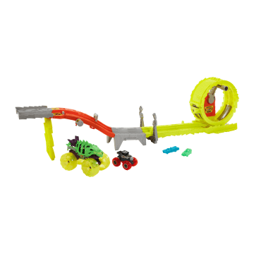 Hot Wheels Monster Trucks Power Smashers Charge & Chase Challenge Track Set With Oversized Skelesaurus, 1:64 Scale Bone Shaker & 2 Crushed Cars - Image 1 of 6