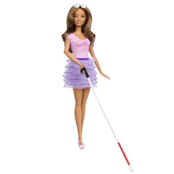 Barbie Fashionistas, Bambola N. 228, Barbie Cieca Con Outfit Color Pastello, Bastone E Occhiali Da Sole - Image 1 of 6