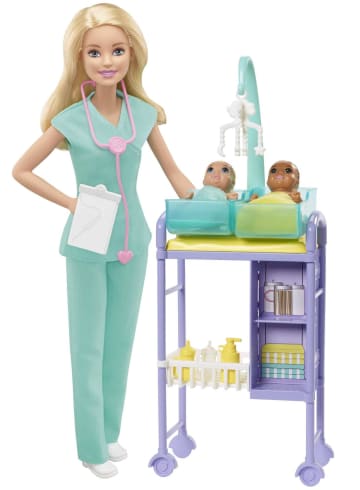 Barbie Κούκλα Παιδίατρος Και Σετ Παιχνιδιού Με 2 Κούκλες-Μωράκια Και Αξεσουάρ - Image 1 of 6