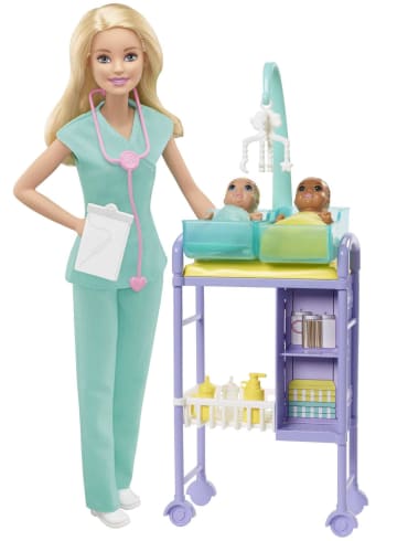 Playset Barbie Pediatra Con Bambola Bionda, 2 Bambole Di Neonati E Altri Accessori - Image 1 of 6