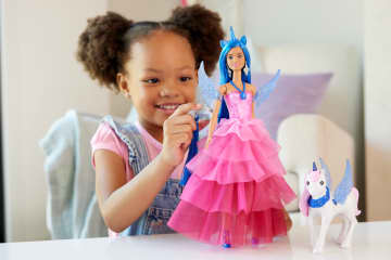 Barbie Unicorn Toy, 65th Anniversary Doll with Blue Hair, Pink Gown & Pet Alicorn - Image 2 of 6