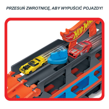 Hot Wheels Wyścigowy transporter 2w1 Ciężarówka z torem rajdowym + 3 samochodziki - Image 4 of 6