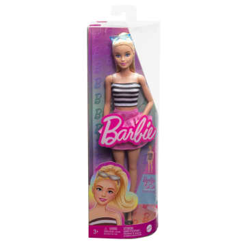 Barbie Fashionistas Bambola N. 213, Bionda Con Top A Righe, Gonna Rosa E Occhiali Da Sole, 65 Anniversario - Image 6 of 6