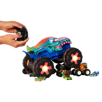 Hot Wheels Monster Trucks 1:15 Scale Mega-Wrex Alive Remote-Control Vehicle, Battery-Powered Rc With Interactive Lights & Sounds - Image 3 of 6