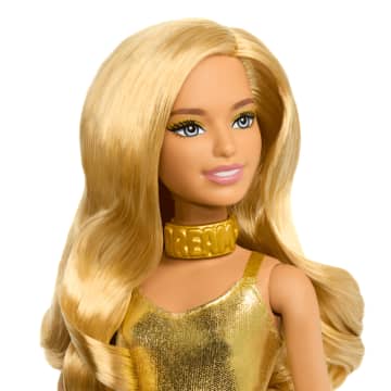 Muñeca N.222 Barbie Fashionistas Con El Cuerpo Pequeño, El Pelo Rubio Ondulado Y Un Mono Dorado, 65. Aniversario - Imagen 3 de 6