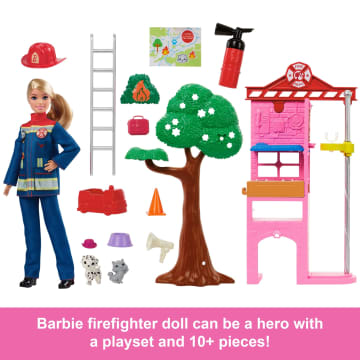 Barbie Firefighter Playset With Blonde Fashion Doll, Fire Station, 2 Pets & 10+ Accessories - Image 3 of 6